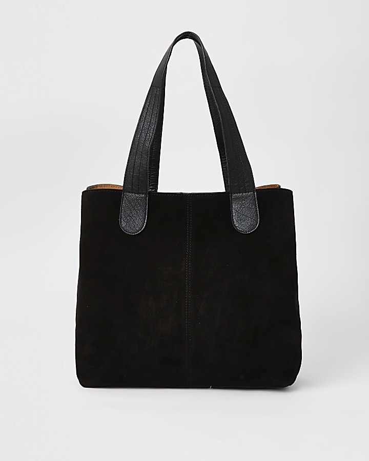 Black leather slouch shopper bag