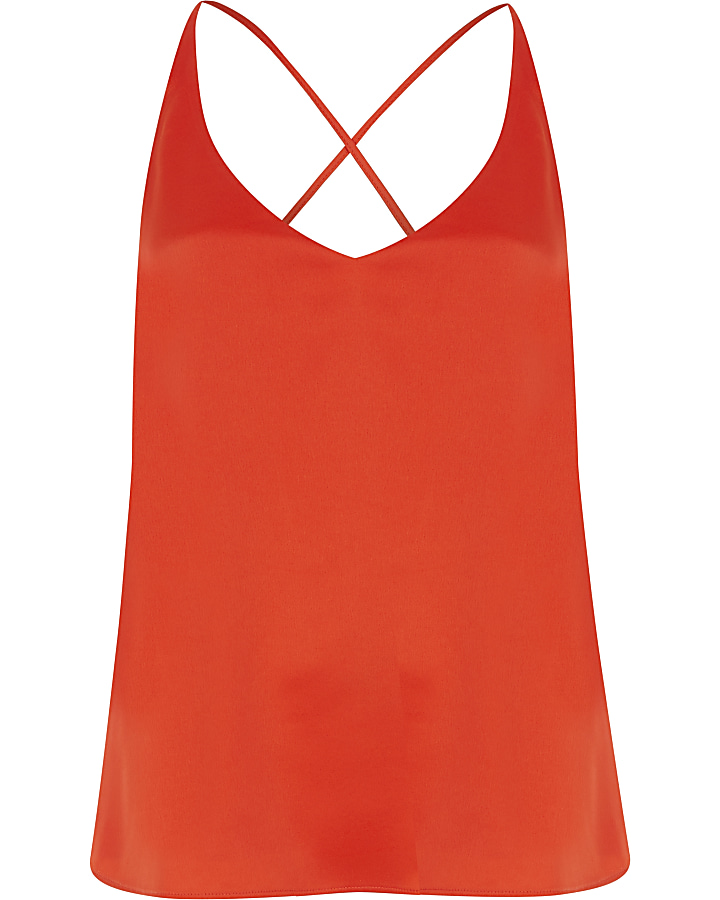 Red cowl cross back cami top