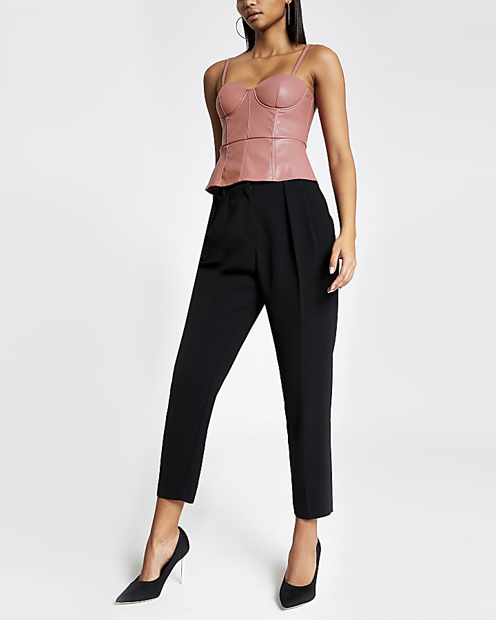 Pink faux leather peplum bralet top