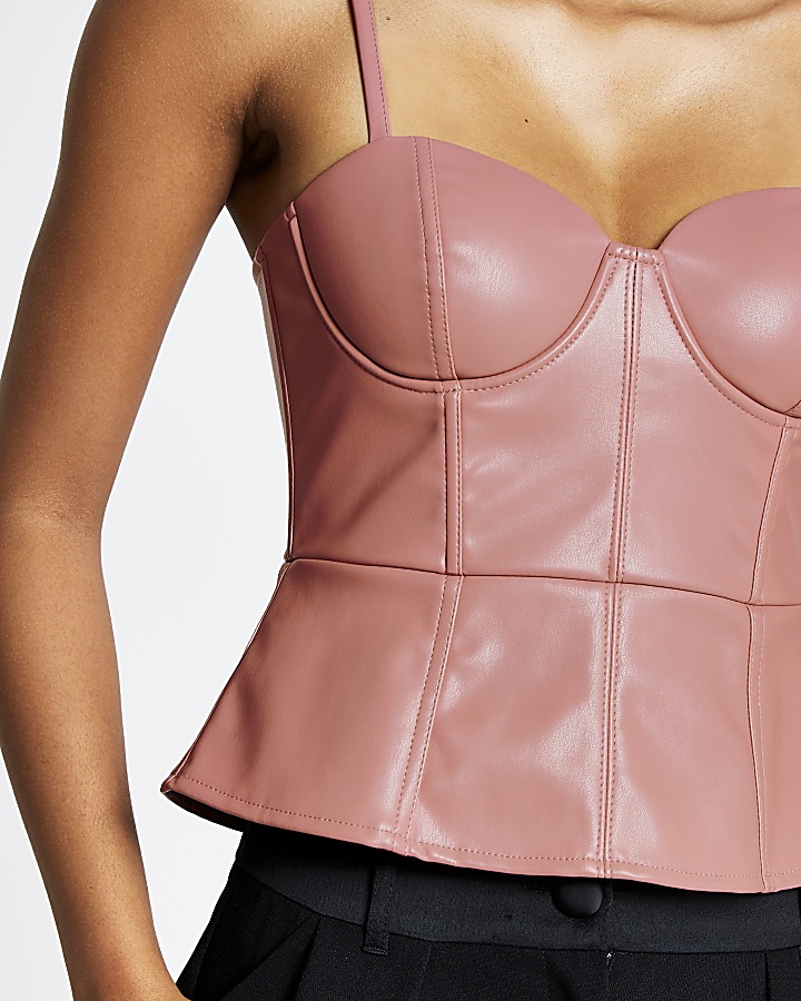 Pink faux leather peplum bralet top