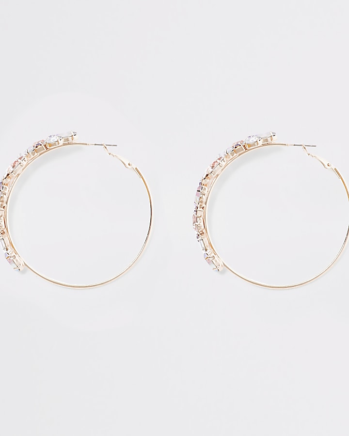 Rose gold colour jewel hoop earrings