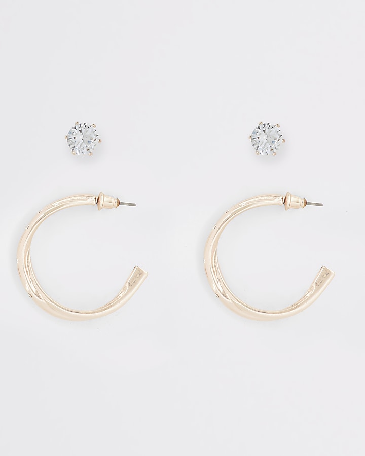 Rose gold colour hoop and stud earring 2 pack