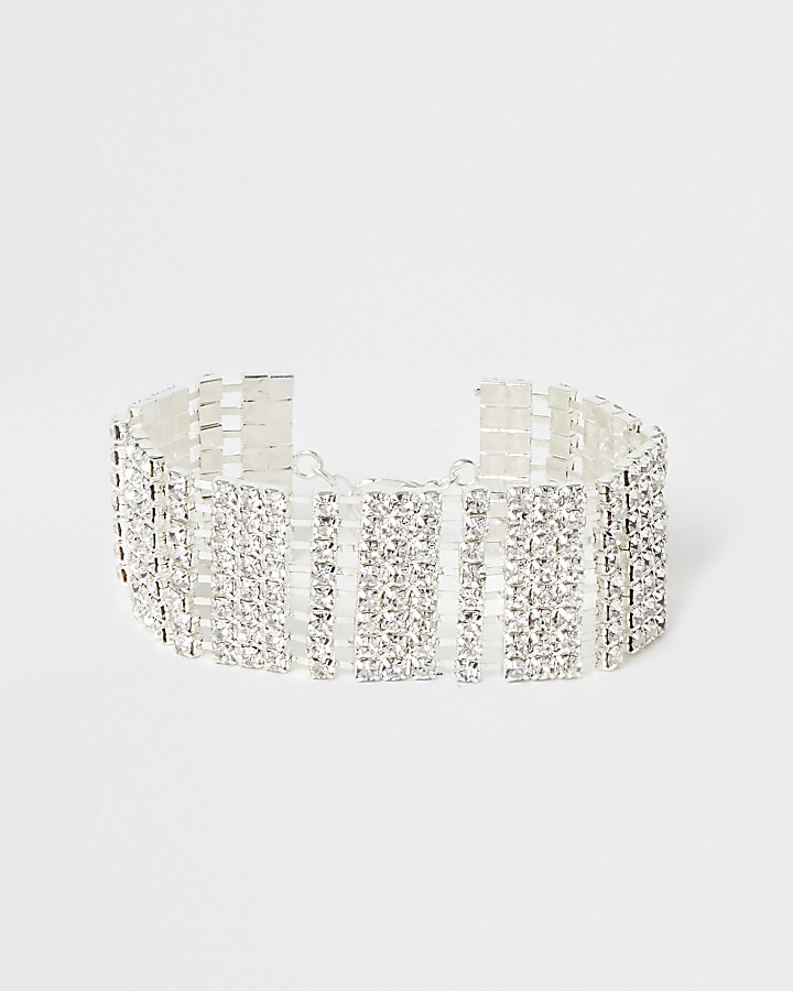 Silver colour diamante pave bracelet