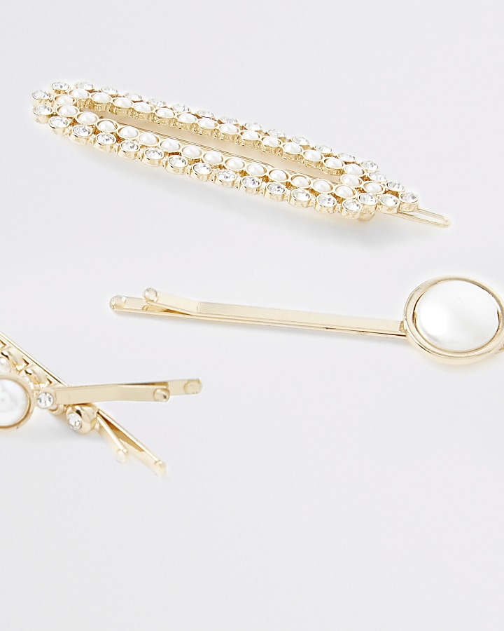 Gold colour pearl hair clip multipack