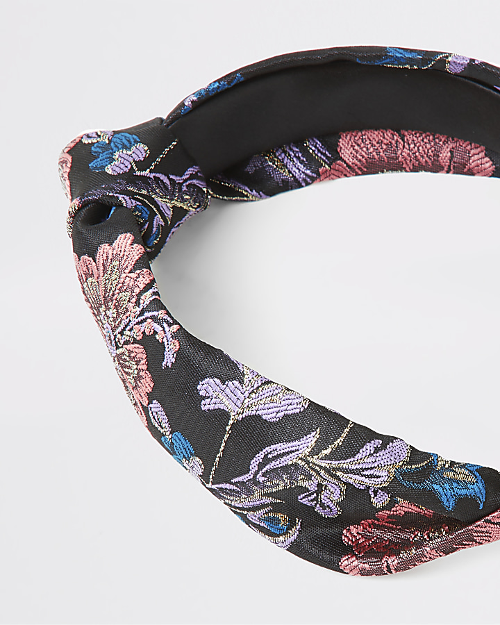 Black floral jacquard knot headband