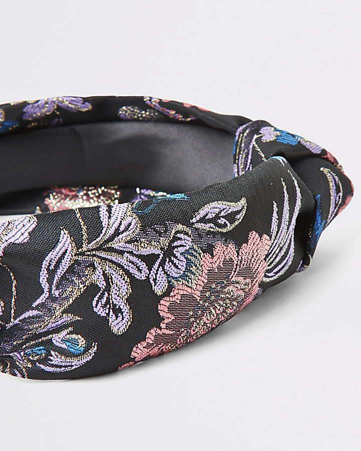 Black floral jacquard knot headband