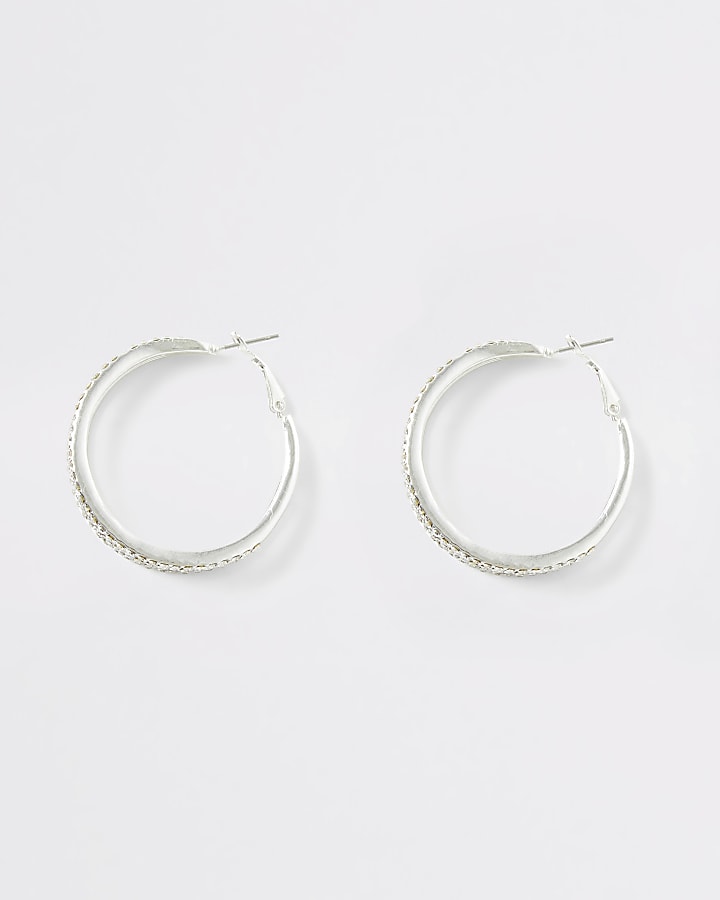 Silver colour diamante triple hoop earrings