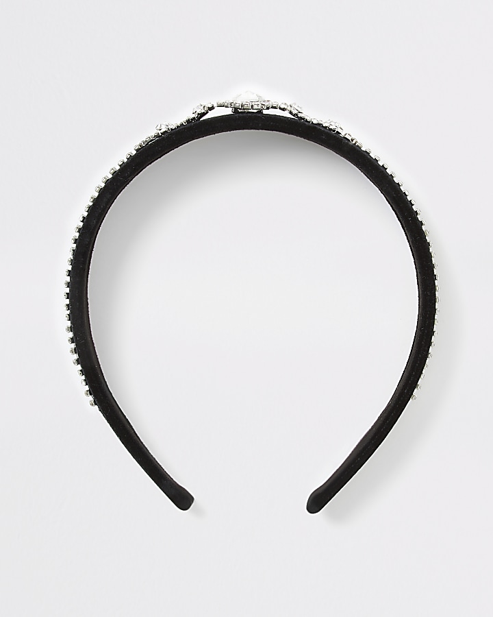 Black velvet diamante embellished headband