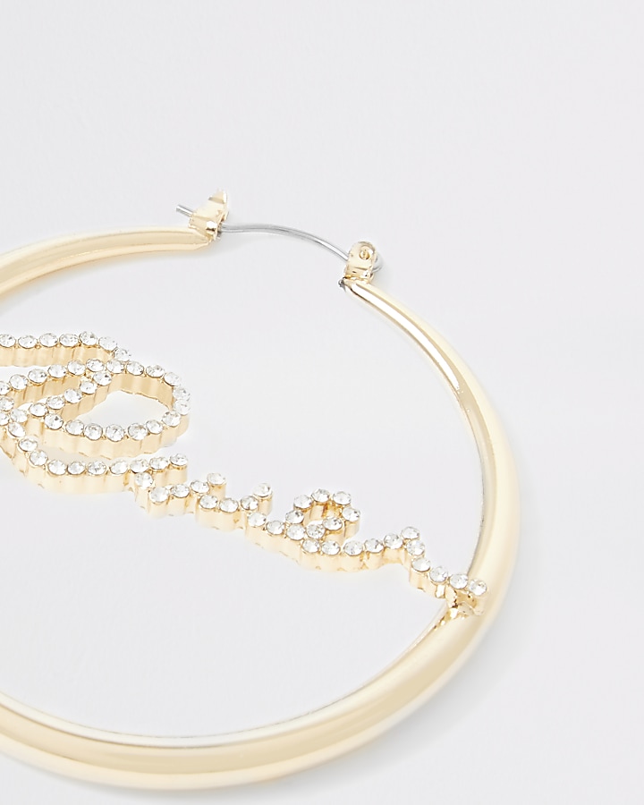 Gold colour 'River' diamante hoop earrings