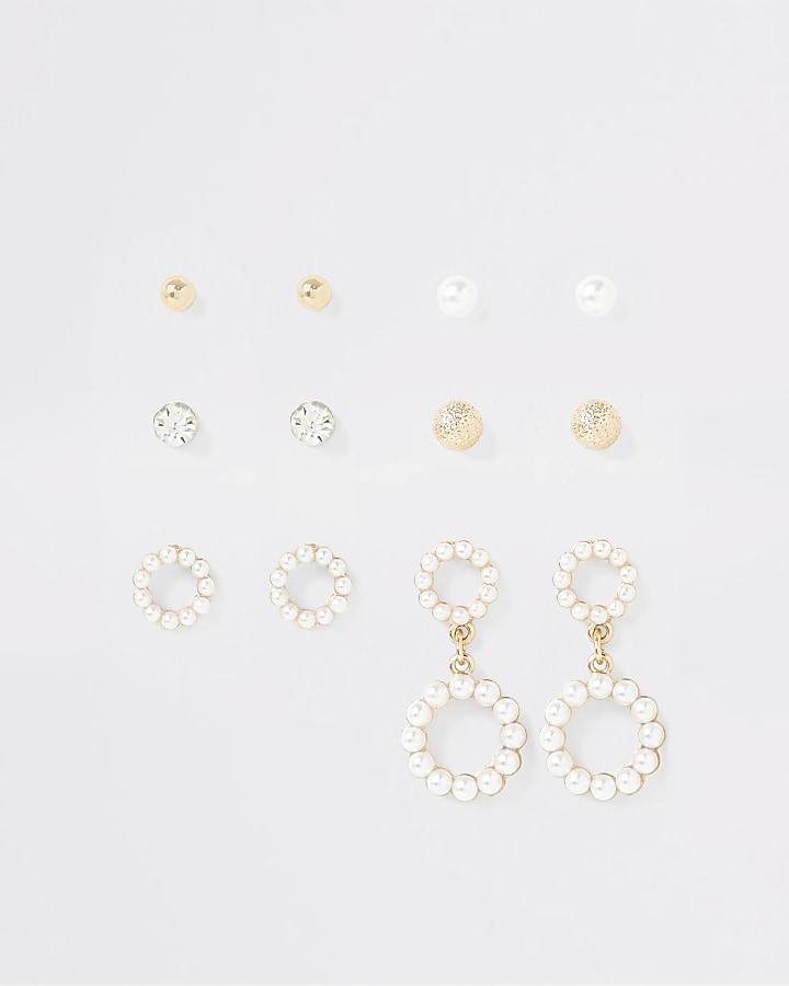Gold colour faux pearl earring multipack