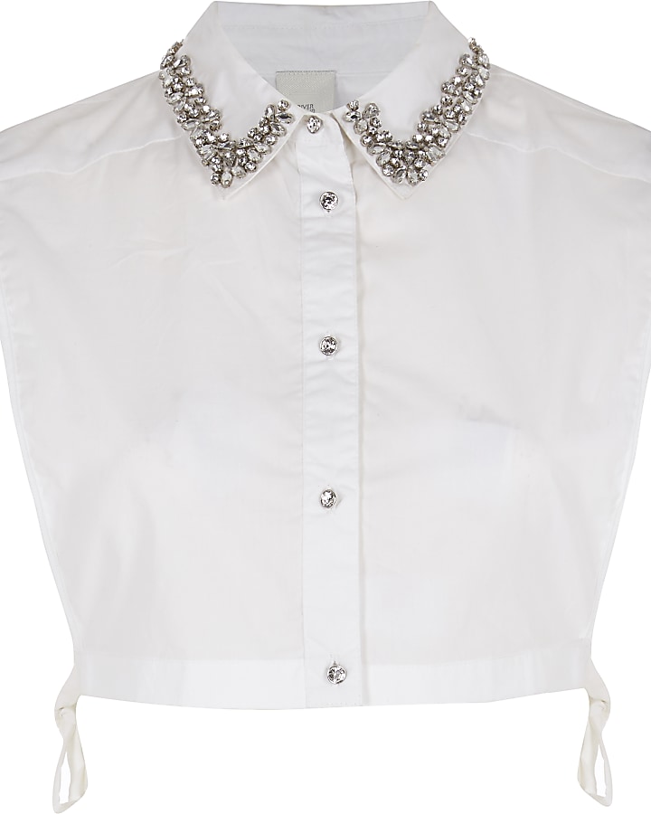 White diamante embellished collar bib