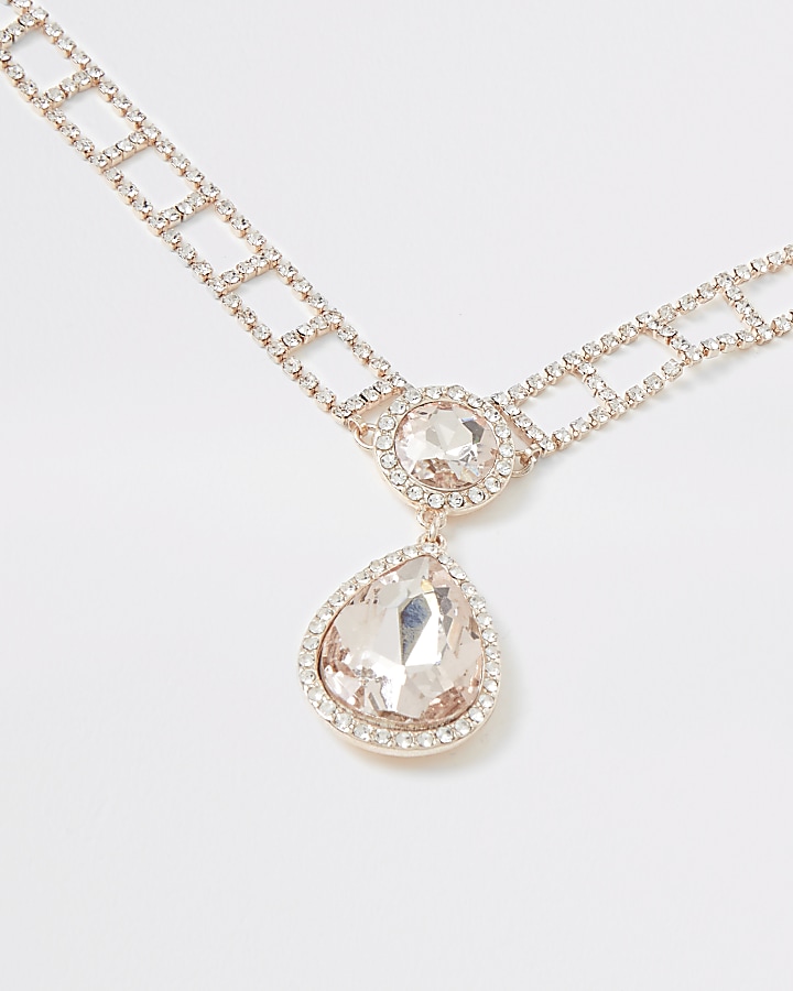 Rose gold colour diamante drop necklace