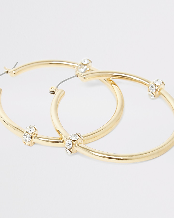 Gold colour diamante bead hoop earrings
