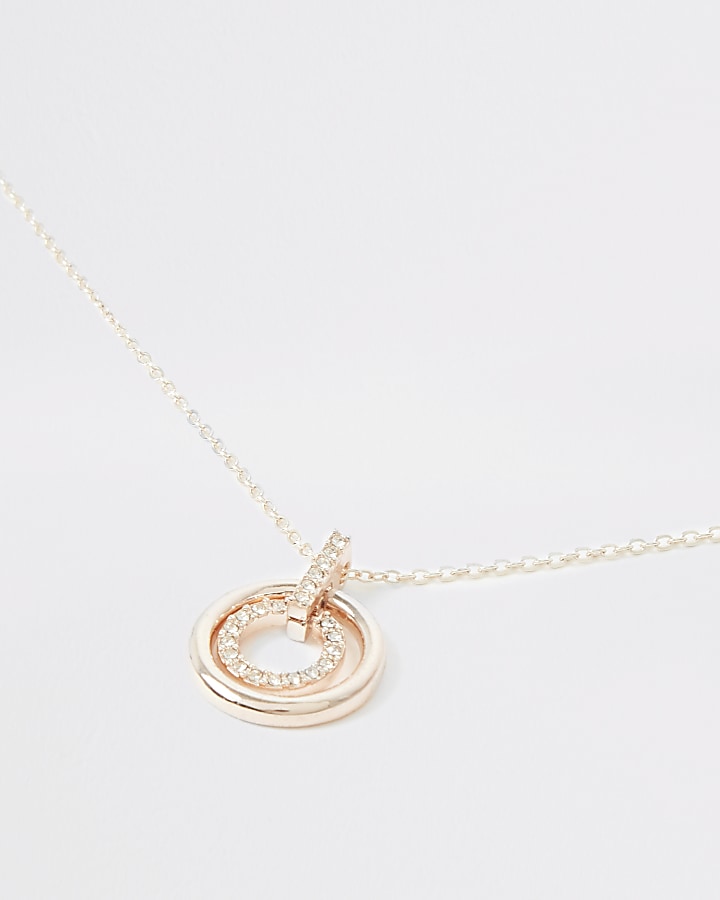 Rose gold colour diamante circle necklace