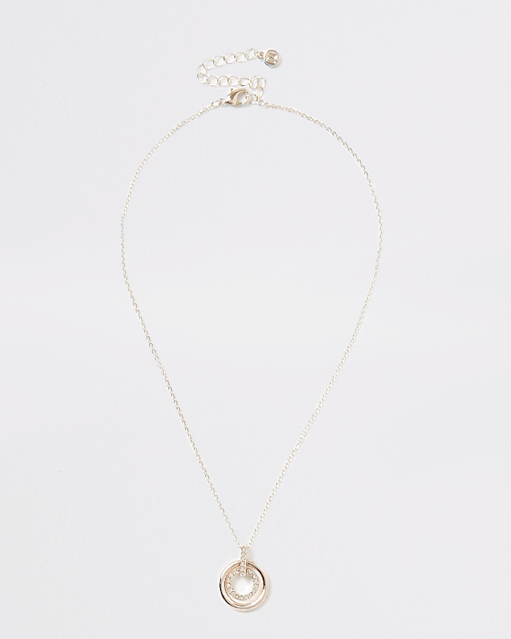 Rose gold colour diamante circle necklace