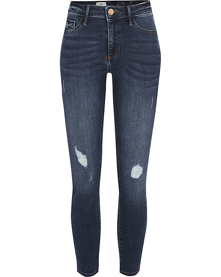 Petite blue ripped Molly mid rise jeggings