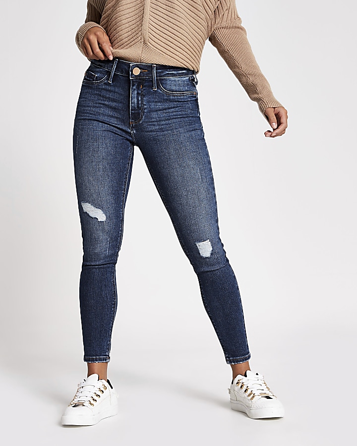 Petite blue ripped Molly mid rise jeggings