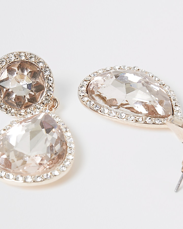 Rose gold colour diamante jewel drop earrings