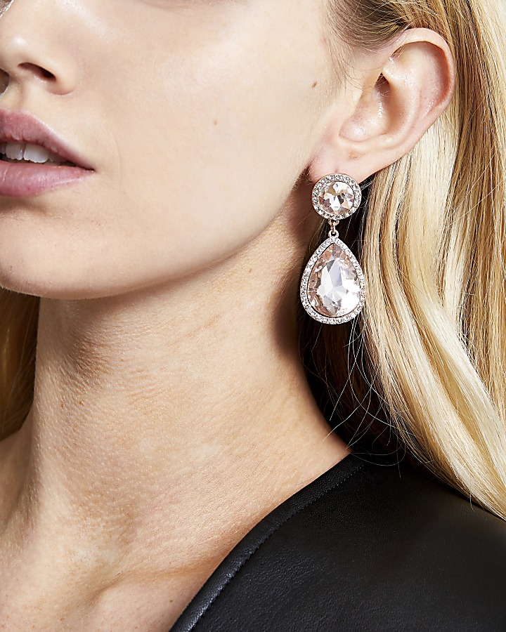 Rose gold colour diamante jewel drop earrings