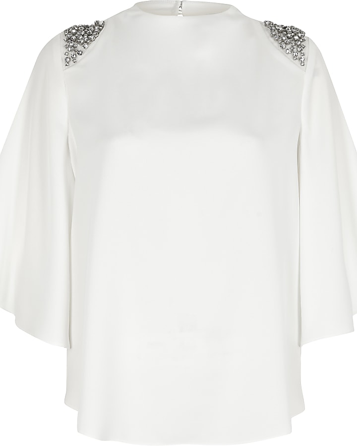 White diamante embellished blouse