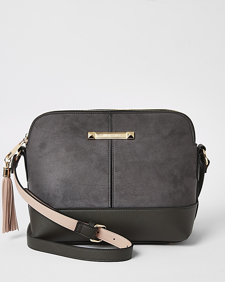 Grey double compartment cross body bag