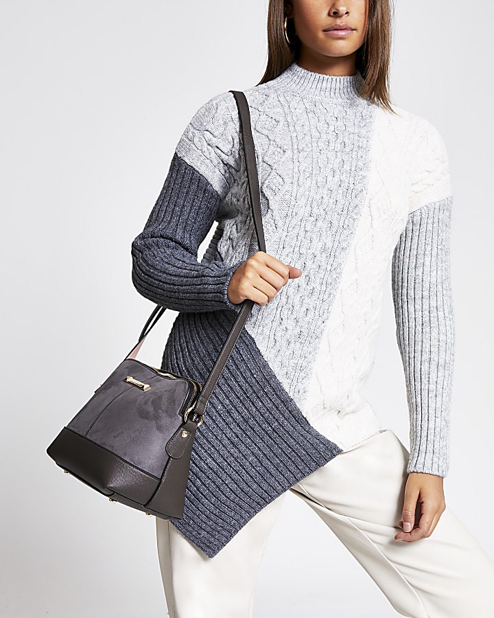 Grey double compartment cross body bag