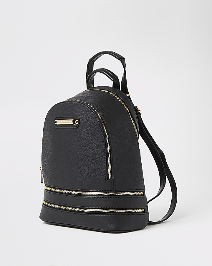 Black textured zip bottom backpack