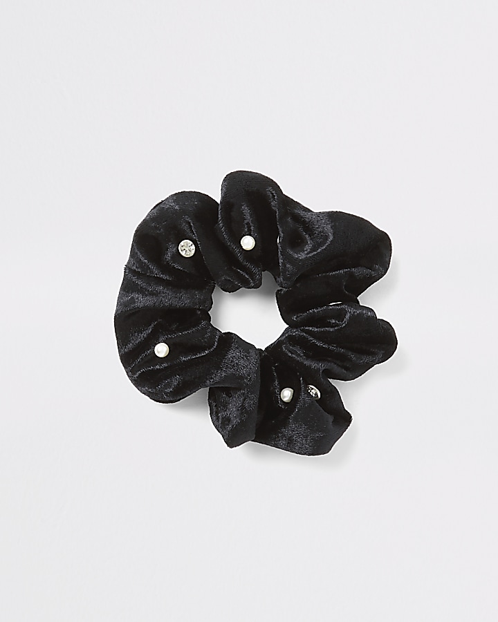 Black velvet embellished scrunchie