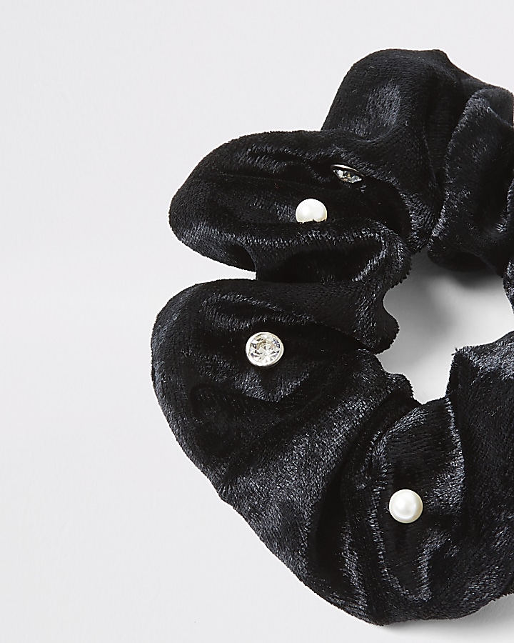 Black velvet embellished scrunchie