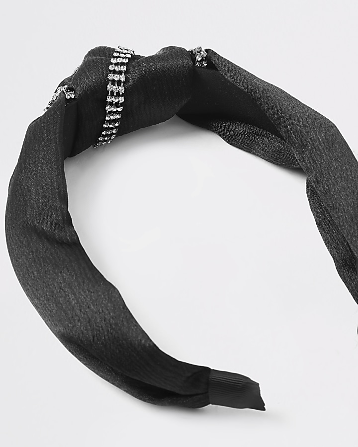 Black diamante wrapped knot headband