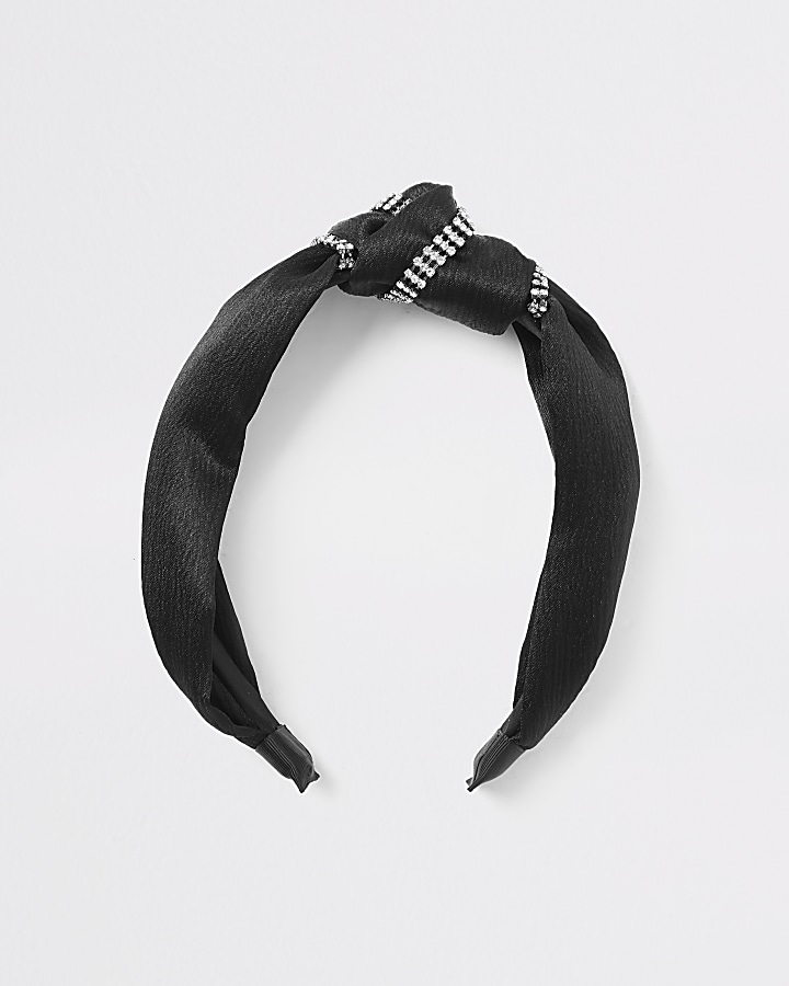 Black diamante wrapped knot headband
