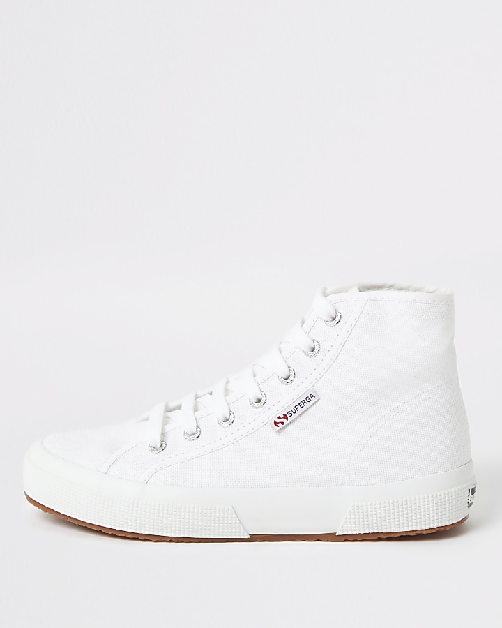 Superga white high top lace-up trainers