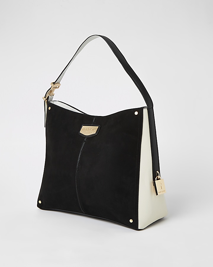 Black suedette padlock side slouch handbag