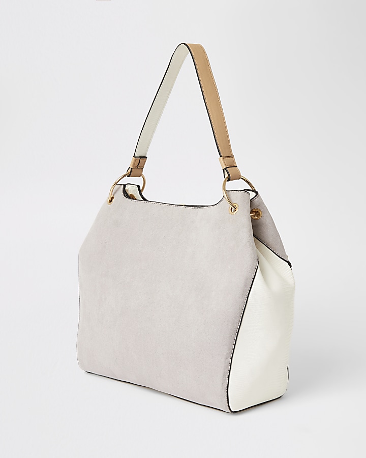 Grey zip front utility slouch Handbag