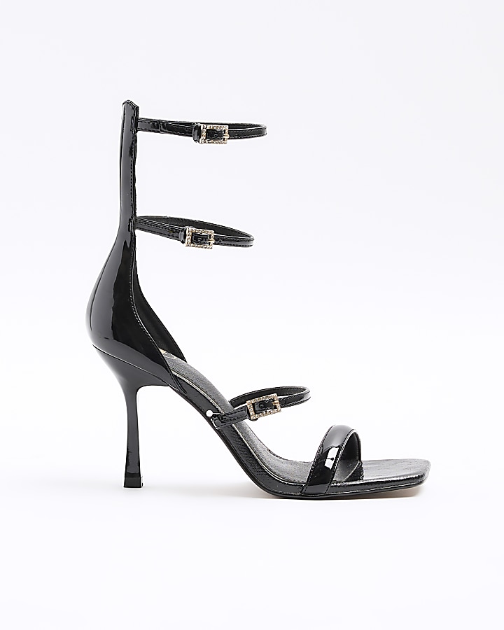 Black patent strap heeled sandals