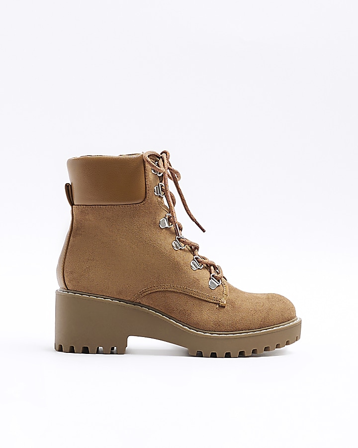 Brown wedge hiker boots | River Island