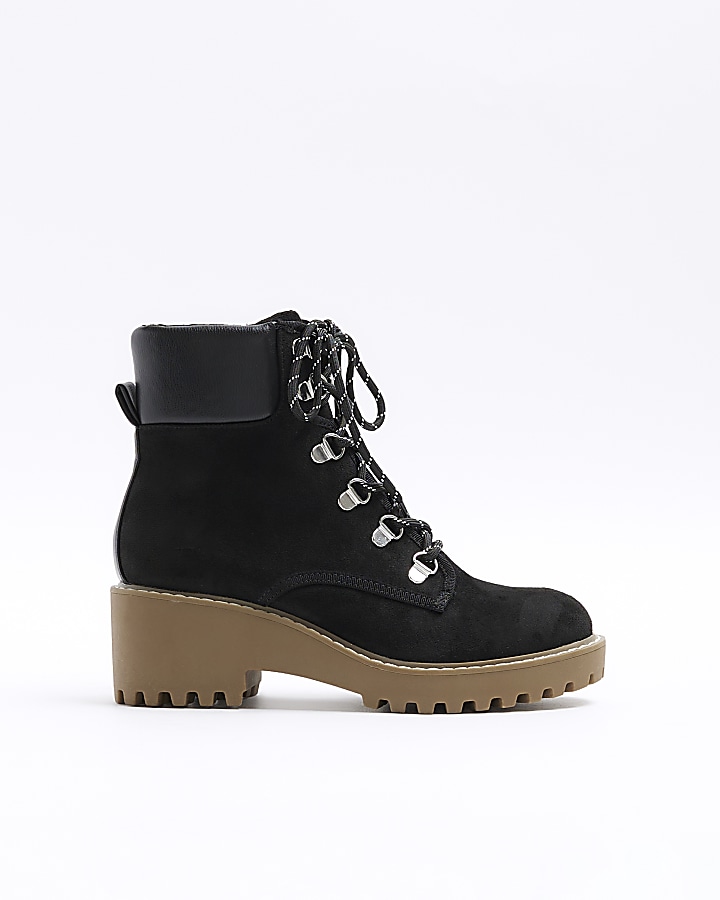 Black wedge hiker boots