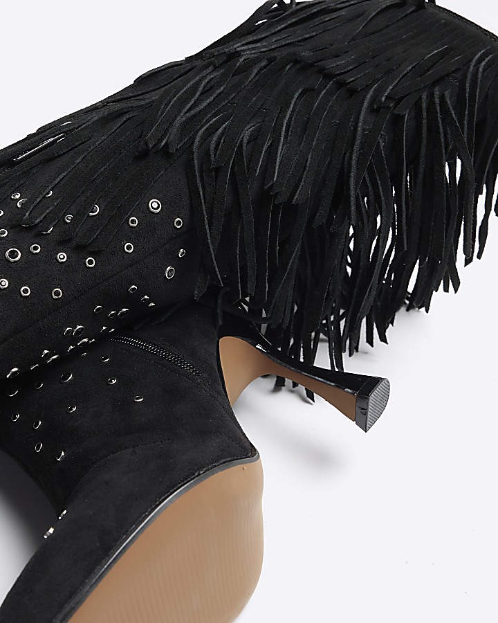 Black suede studded high leg boots