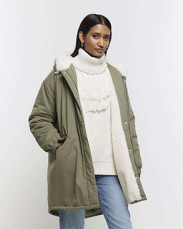 Khaki Faux Fur Lined Parka