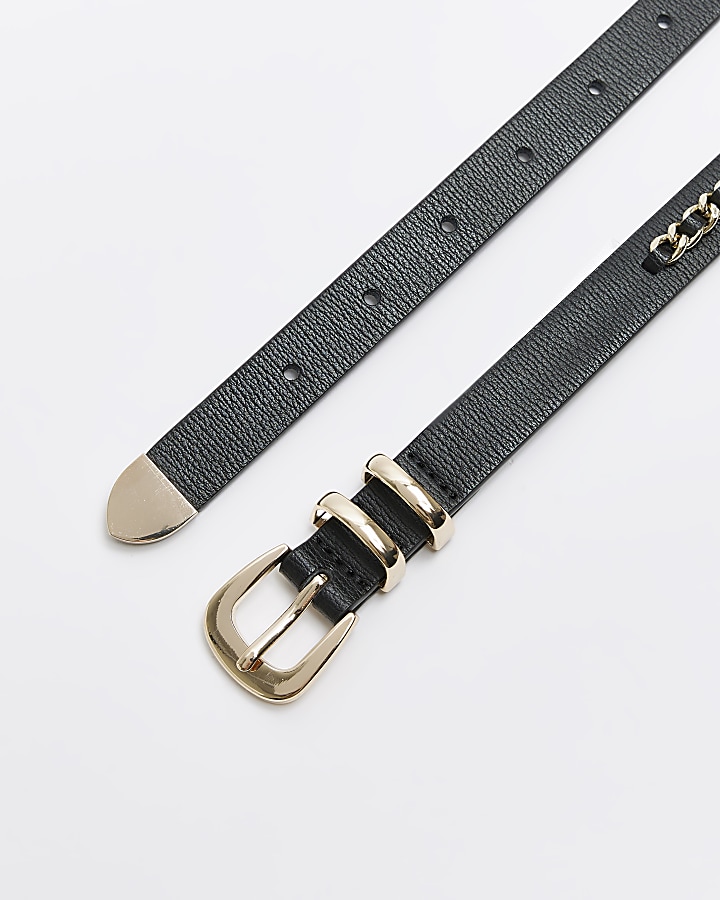 Black chain detail skinny belt | River Island