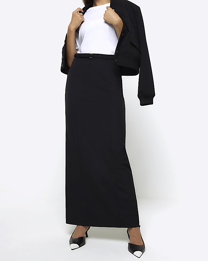 Black belted maxi skirt | River Island