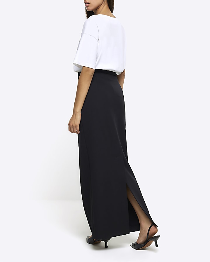 Black belted maxi skirt River Island