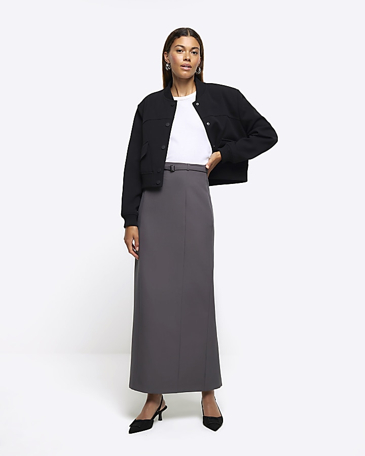 Grey belted maxi skirt | River Island