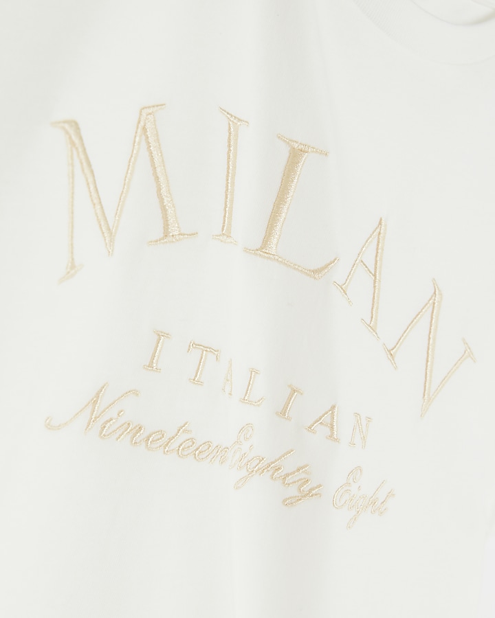 White embroidered t-shirt | River Island