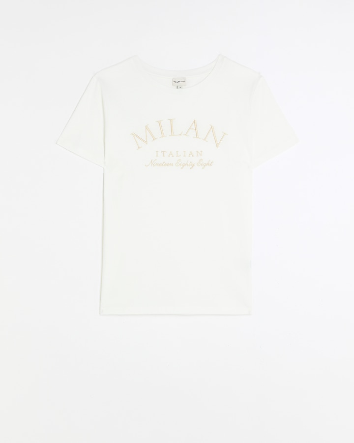 White embroidered tshirt River Island