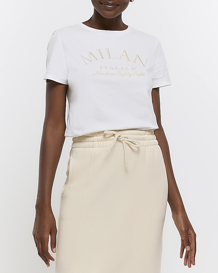 White embroidered tshirt River Island
