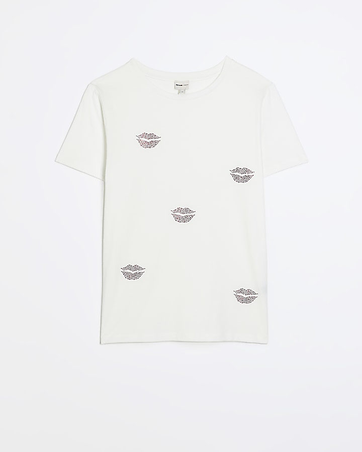 White diamante lips t-shirt