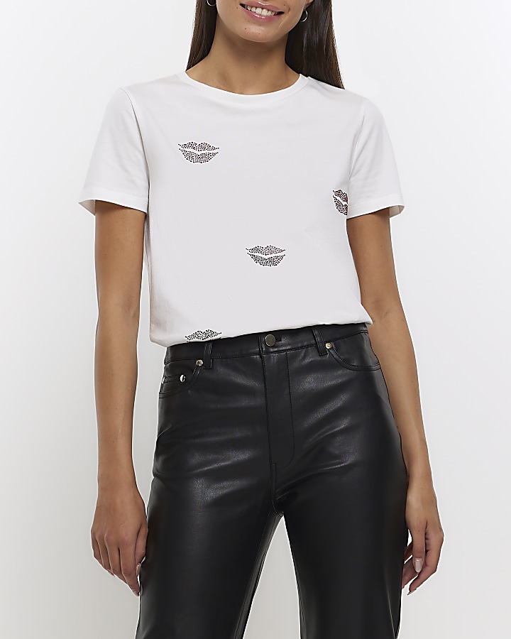 White diamante lips t-shirt