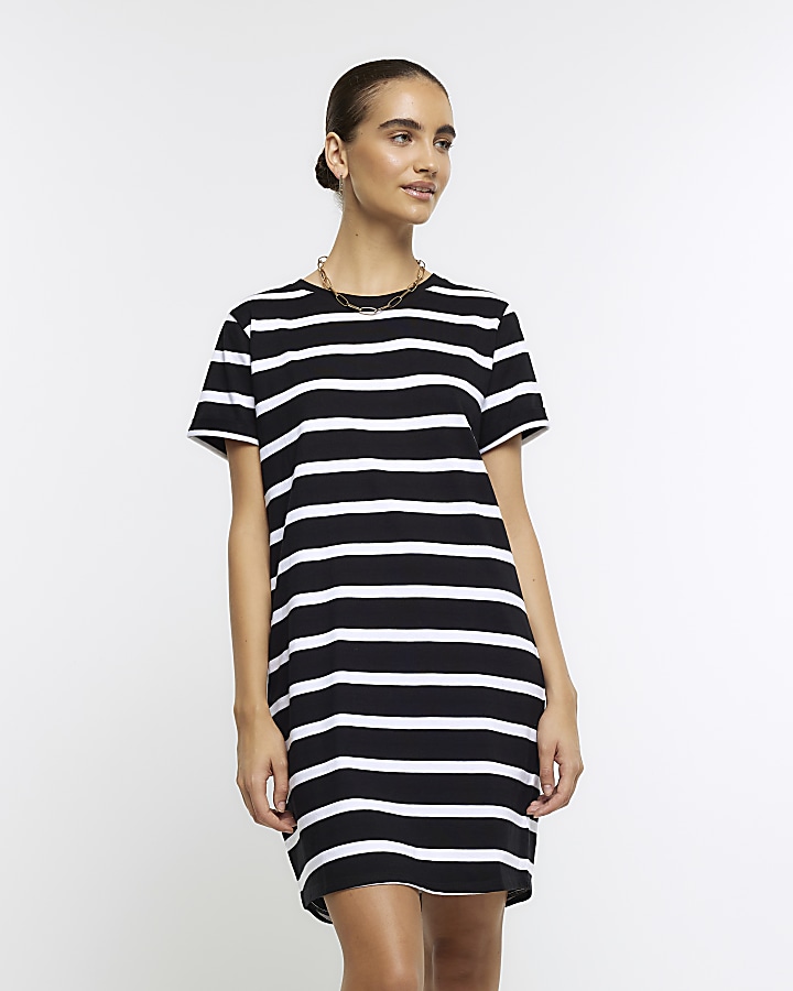 Black stripe t-shirt mini dress | River Island