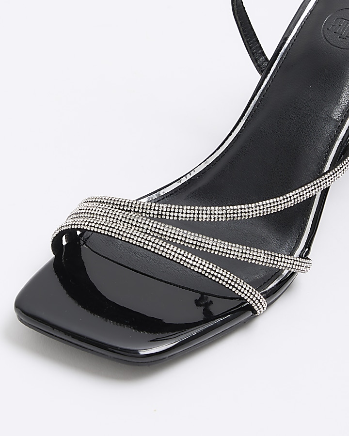 Black embellished heeled sandals River Island